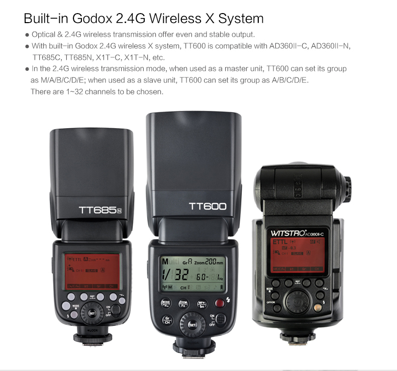 2x Godox TT600 Camera Flash Speedlite for Canon Nikon Pentax