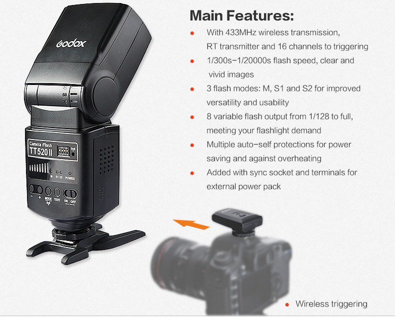 Godox TT520 Universal Hot Shoe Flash Speedlite For DSLR Cameras Canon Nikon  Pentax Olympus